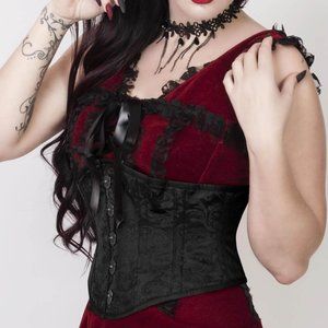 Brocade and Skulls Underbust Corset - Black